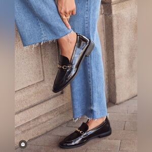 Jeffrey Campbell Shiny Black Loafers with Gold Detail